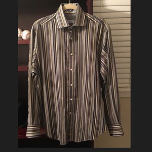 THOMAS DEAN STRIPED CONTRAST CUFF OXFORD SHIRT M